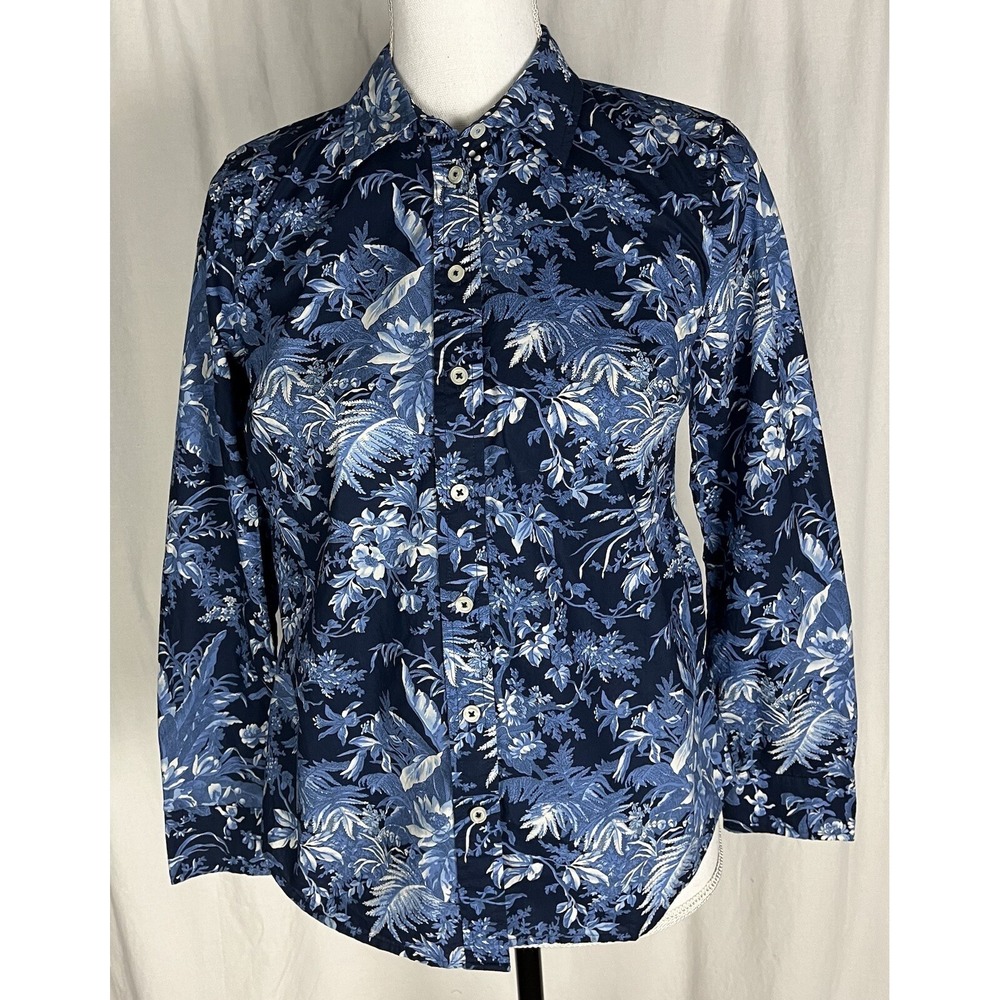 Talbots Womens Button Up Shirt Size Petite P long sleeve Floral Cotton
